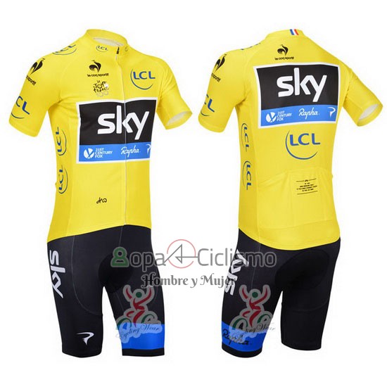 Sky Lider Ropa Ciclismo Culotte Corto 2013 Hombre Mangas Cortas AMarillo y Negro